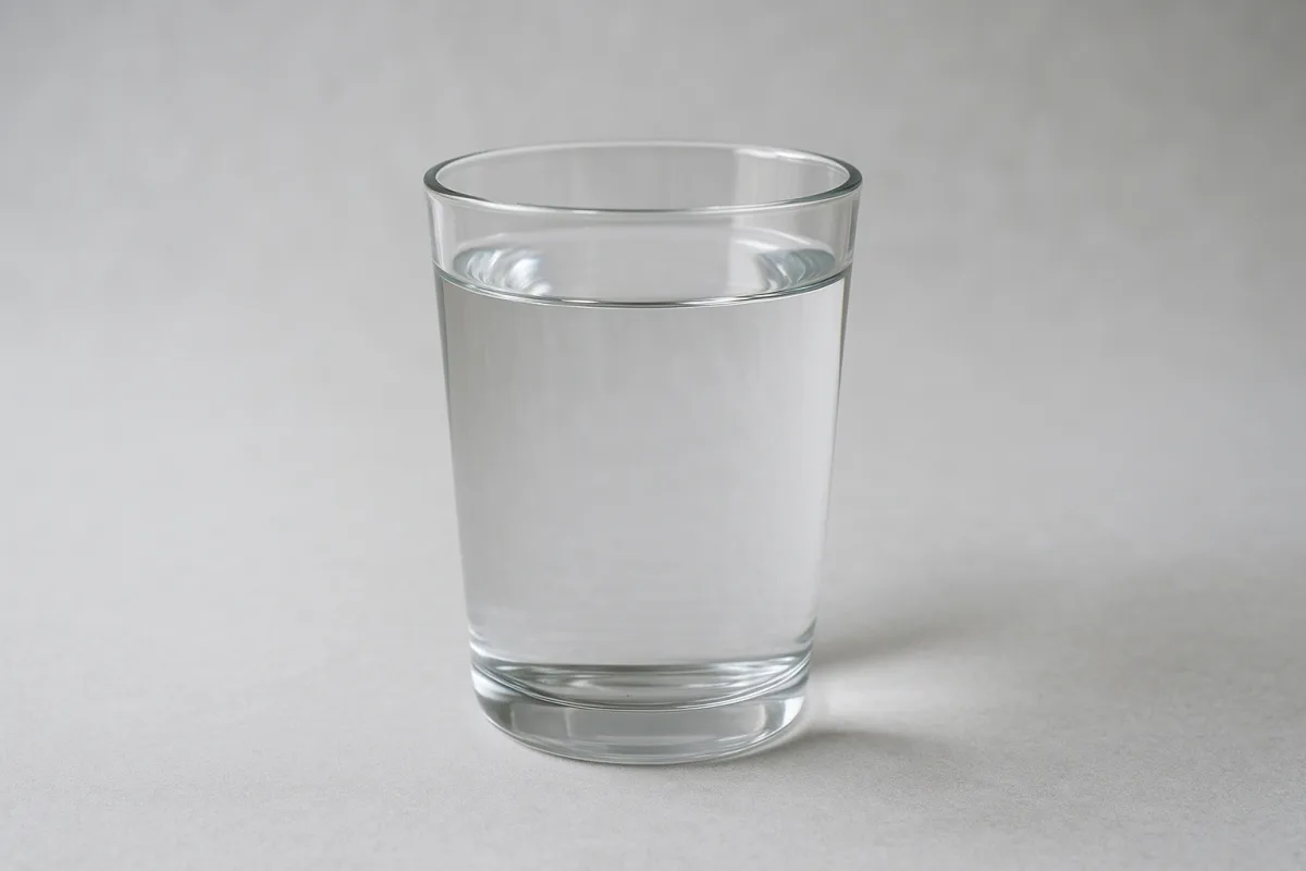 A glass of water on a kitchen counter — a reminder to keep fluids steady during lactation.